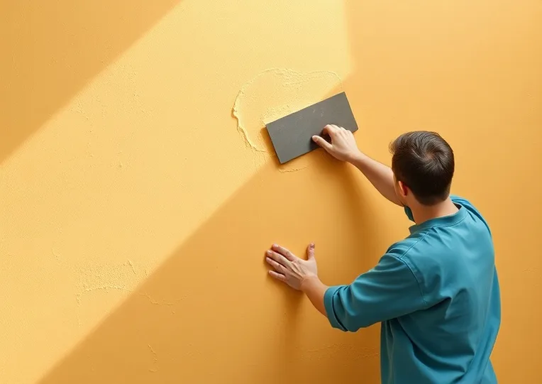 Application d'un enduit décoratif à la lisseuse sur un mur